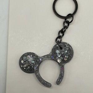 Handmade Silver Glitter Mickey Mouse Ears Headband Resin Keychain